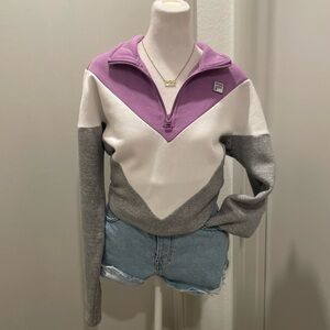 VTG 90s 80s FILA Retro Colorblock Quarter-Zip Purple Gray White Collared Sweater